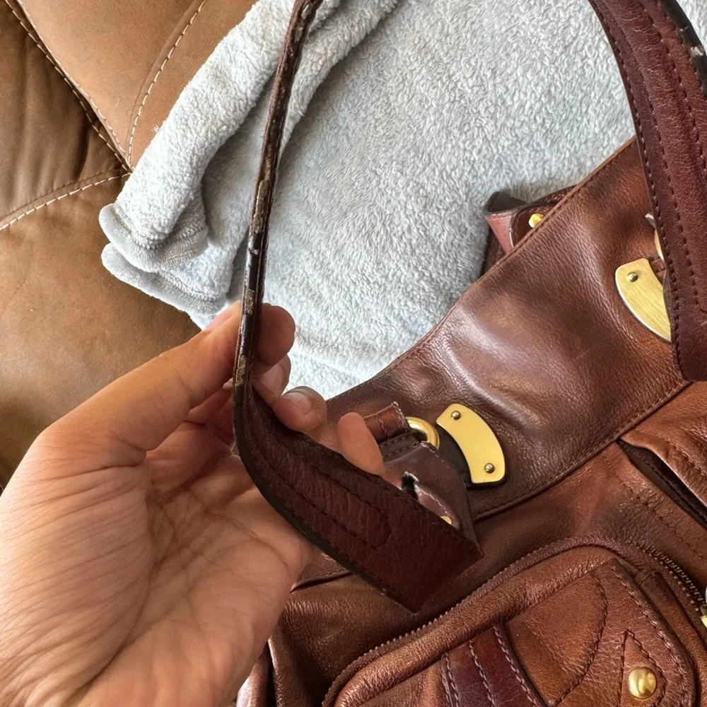 B. Makowsky Brown Leather Shoulder Bag with Distressed Finish PROJECT - Picture 12 of 13